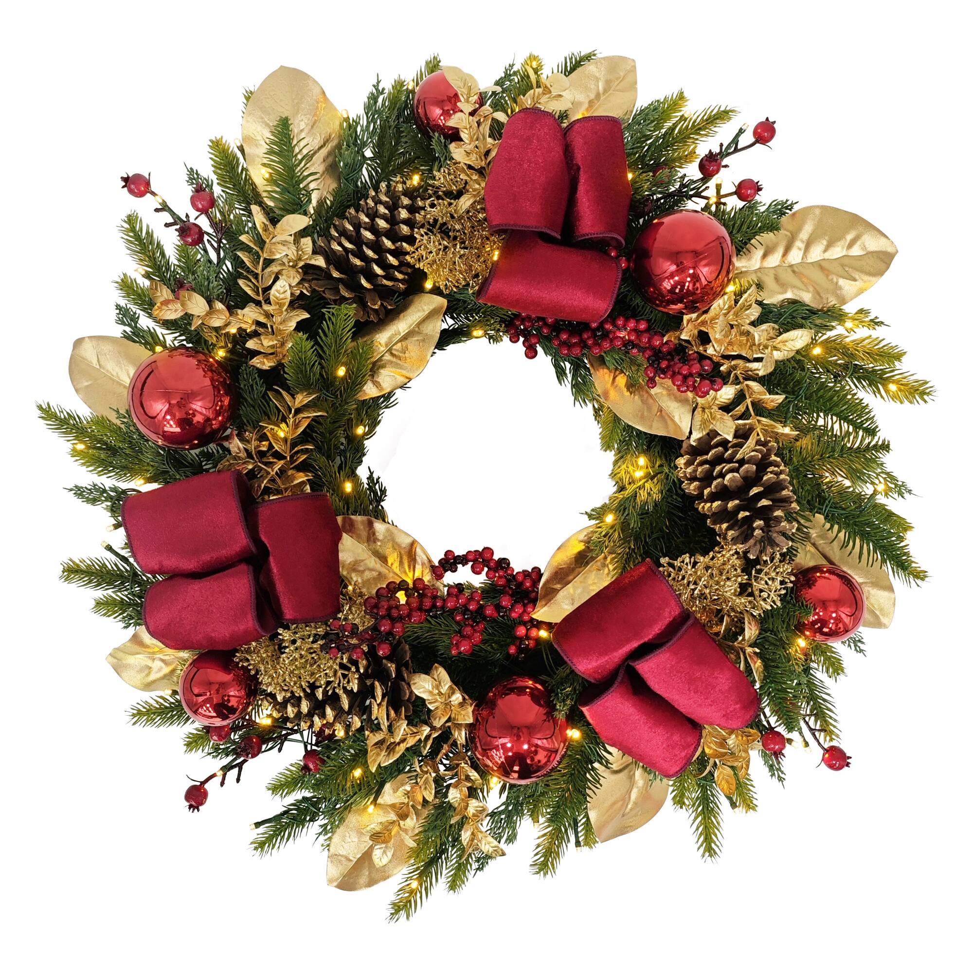 26" Pre-Lit Artificial Adorned Christmas Wreath